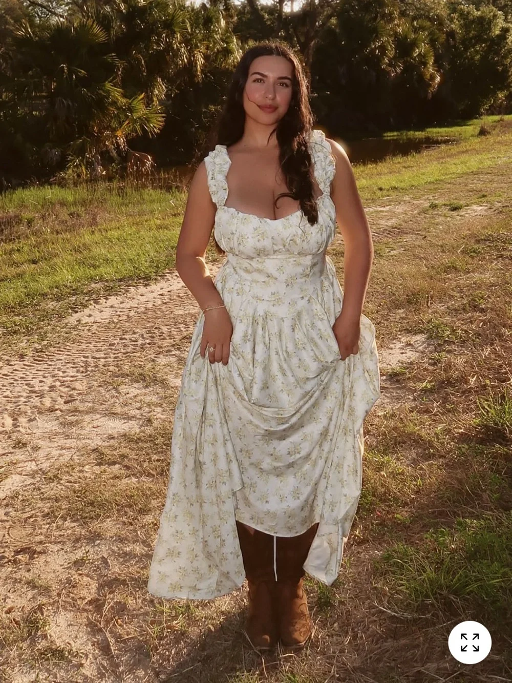 Fashion Nova White Maxi Skirt with Light Green Floral Print